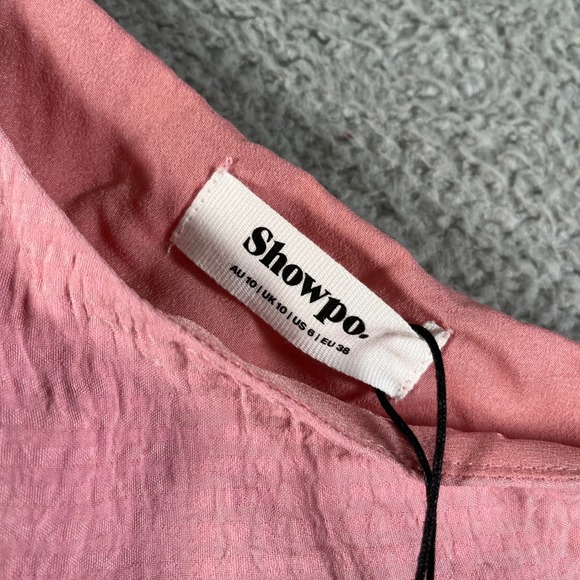 Showpo NWT Razille One Shoulder Puff Sleeve Ruffle Hem Mini Dress Pink US 6 - Picture 4 of 11